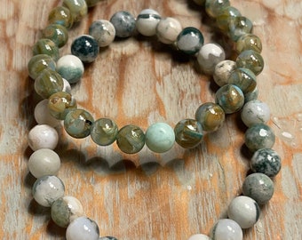 Green Jasper Beaded Bracelets, 6mm Beaded bracelets. Set of 2.