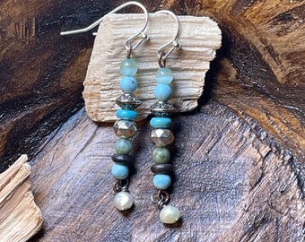 Silver, Pearl and Turquoise Earrings