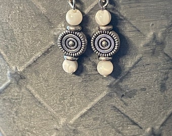 Pearl and Silver Beaded Earrings