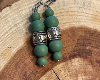 Beautiful Green Glass and Silver Beaded Earrings