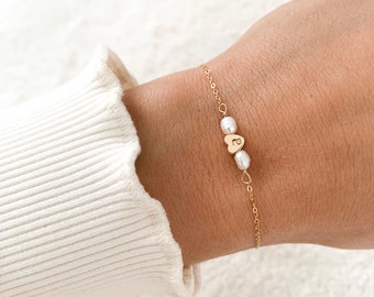Bracelet Heart Pearl Gold Personalized