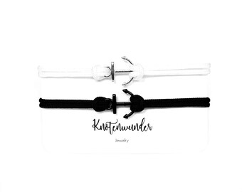 Partnerarmbänder Anker Schwarz/Schwarz - Weiß/Silber |Knotenwunder | Geschenk Partner | Geburtstag Personalisiert | Jahrestag | Weihnachten