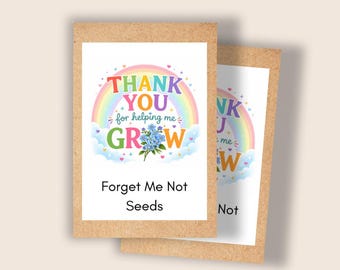 Teacher Thank You Gift Forget Me Not Seeds, Thank You for Helping Me Grow Rainbow Design, Teacher Keepsake Gift UK