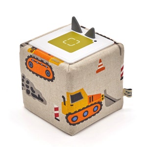 Toniebox protective cover cover cotton "On the construction site" Perfect fit, solid material, beige, yellow, orange, black, excavator, tipper