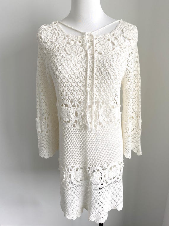 M, Vestido de verano de crochet blanco roto, Vestido de playa