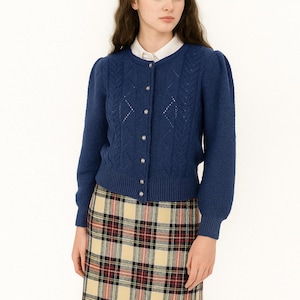 Blue Wool Knit Cardigan: XS/S Vintage Austrian Style