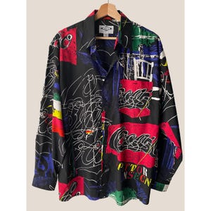 Vintage 90s Graphic Button-Up Shirt L/XL - Abstract Graffiti Print