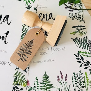 Rubber stamp botanic fern leaf plant wooden mounted paper craft gift self-made design stempel