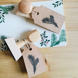 Rubber stamp botanic pine tree branch plant wooden mounted paper craft gift self-made design stempel invitation