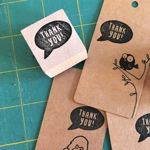 Carimbo de borracha texto bolha discurso obrigado saudação de madeira montado papel artesanato presente selo de design feito por você mesmo dizendo obrigado