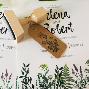 Rubber stamp botanic chamomile flower plant wooden mounted paper craft gift self-made design stempel