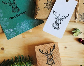 Rubber stamp deer christmas wooden mounted paper craft gift self-made design stamp