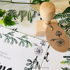 Rubber stamp botanic vintage flower plant wooden mounted paper craft gift self-made design stempel