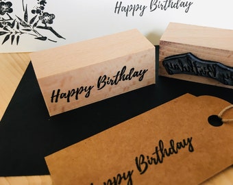Rubber stamp Happy Birthday wooden mounted paper craft gift self-made design stempel