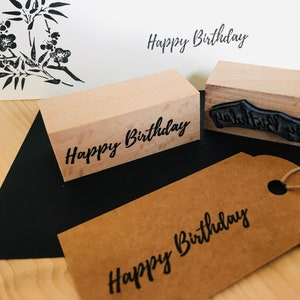 Tampon en caoutchouc joyeux anniversaire, papier monté en bois, cadeau artisanal, tampon de conception fait maison