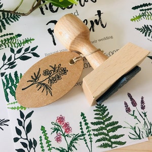 Rubber stamp botanical flower plant wooden mounted paper craft gift self-made design stamp image 1