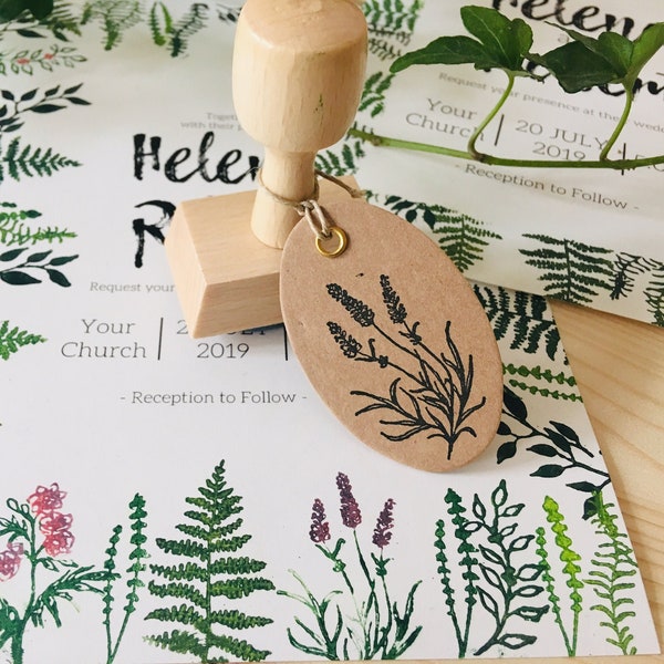 Rubber stamp botanic lavender flower plant wooden mounted paper craft gift self-made design stempel