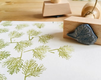 Rubber stamp botanic pine tree branch plant wooden mounted paper craft gift self-made design stempel invitation