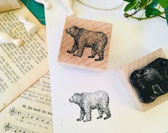 Rubber stamp vintage bear wooden mounted paper craft gift self-made design stempel