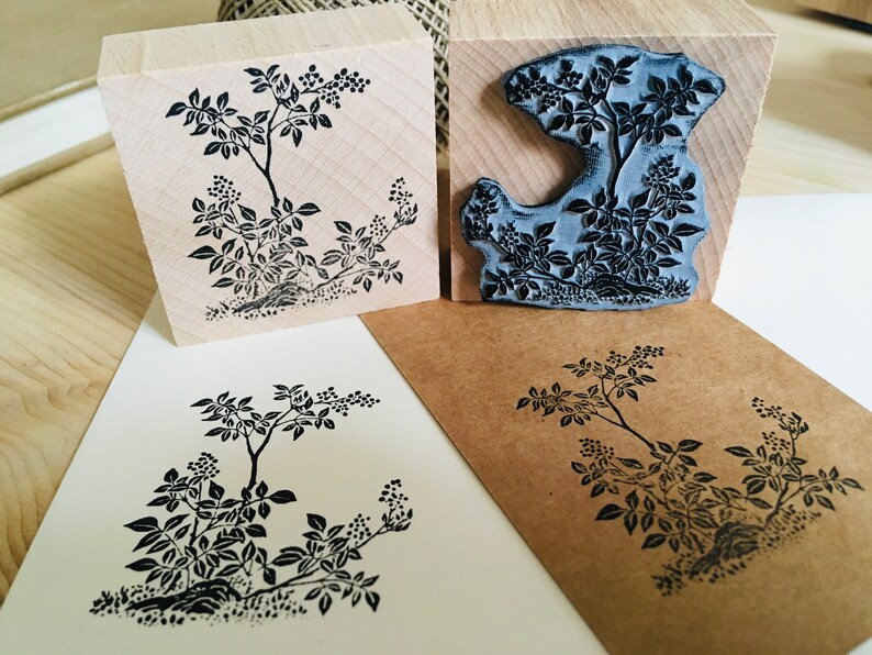 Rubber stamp vintage japanese art botanic flower plants decoration wooden mounted paper craft gift self-made design stempel ex-libris