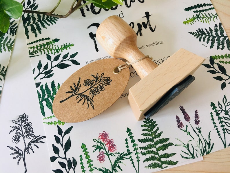 Rubber stamp botanical flower plant wooden mounted paper craft gift self-made design stamp image 1