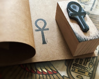 Rubber stamp wooden mounted- ankh hieroglyph selfmade desing stamp - Hyerogliph Ankh Wooden Stamp
