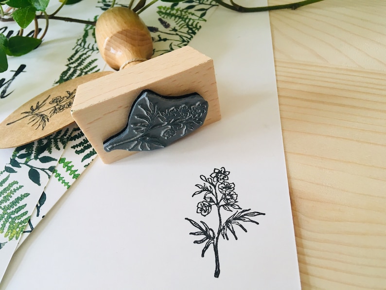 Rubber stamp botanical flower plant wooden mounted paper craft gift self-made design stamp image 3