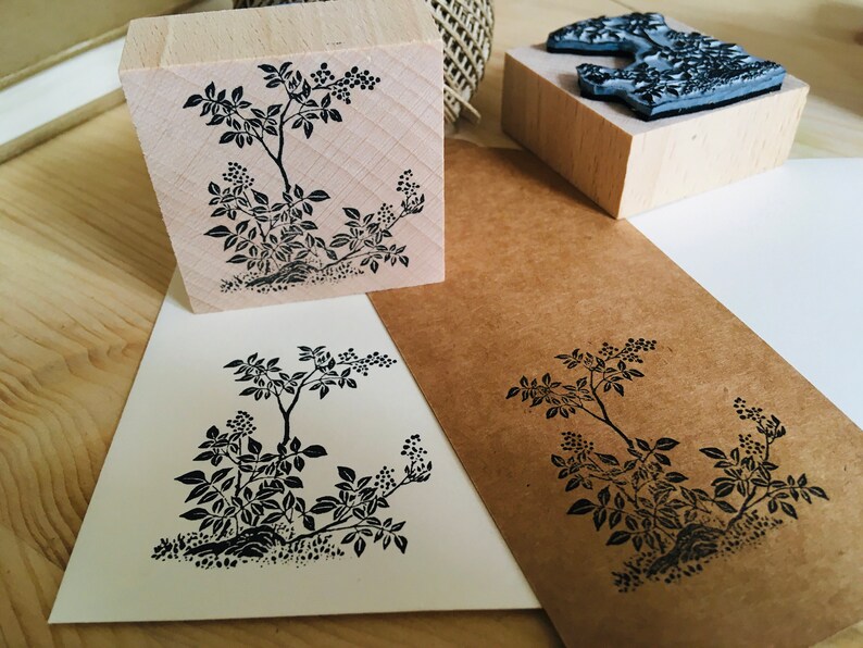 Rubber stamp vintage japanese art botanic flower plants decoration wooden mounted paper craft gift self-made design stempel ex-libris