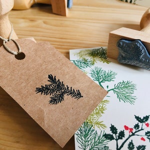 Rubber stamp botanic pine tree branch plant wooden mounted paper craft gift self-made design stempel invitation