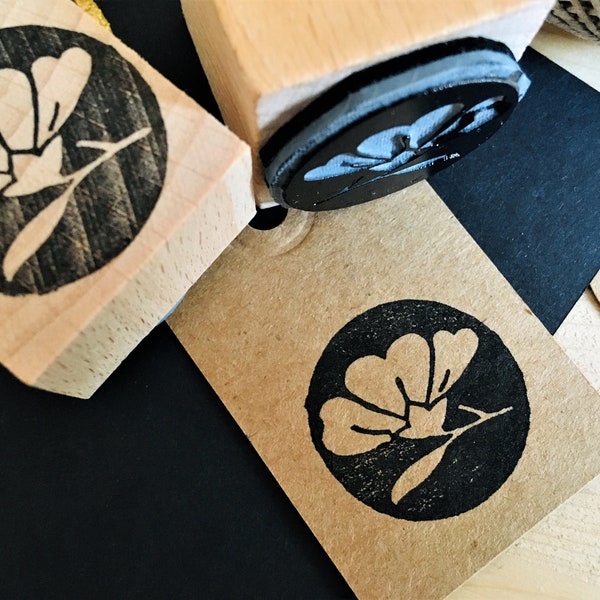 Rubber stamp japanese art vintage decoration flower nature motif wooden mounted paper craft gift self-made design stamp