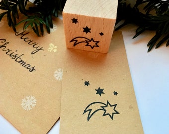 Timbre en caoutchouc étoile filante noël bois monté papier artisanat cadeau auto-fait design timbre