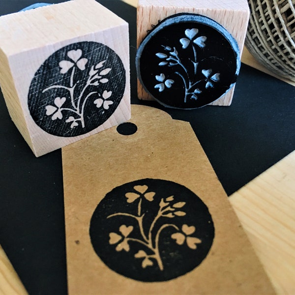 Rubber stamp japanese art vintage decoration flower nature motif wooden mounted paper craft gift self-made design stamp