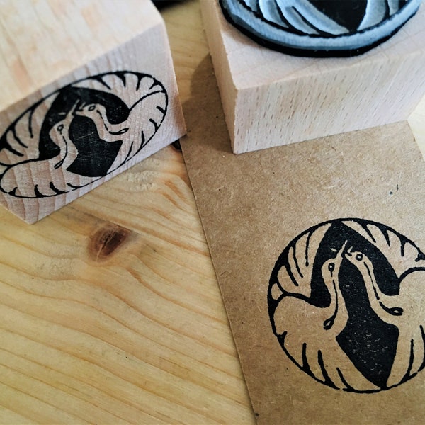 Rubber stamp japanese art vintage decoration birds nature motifs wooden mounted paper craft gift self-made design stamp