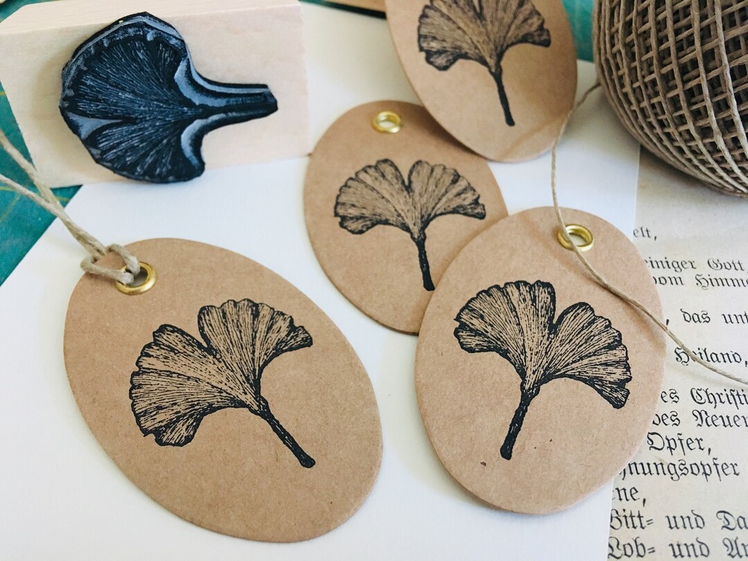 Rubber Stamp Botanic Ginkgo Leaf Vintage Wooden Mounted Paper Craft