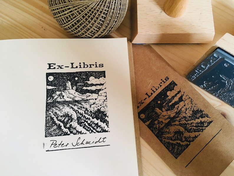 Exlibris rubber stamp sea waves landscape selfmade
