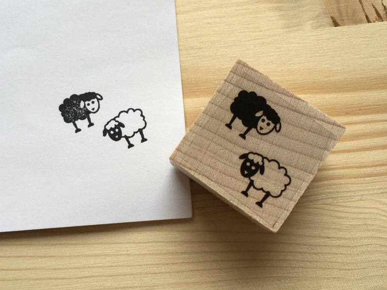 Rubber stamp set farm with six stamps wooden mounted paper craft gift self-made design stempel