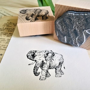 Timbre en caoutchouc vintage éléphant en bois monté papier artisanat cadeau self-made design timbre