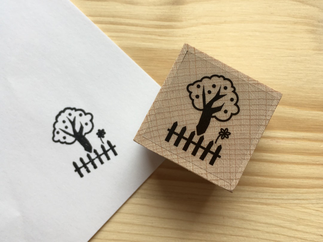 Rubber Tree Simble Rubber Stamp Tree With Fence Wooden Mounted Paper Craft Gift Self-made ...