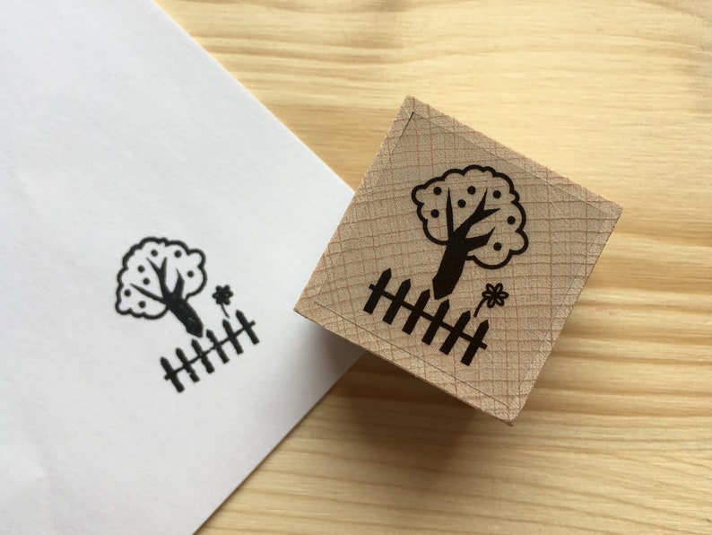 Rubber stamp set farm with six stamps wooden mounted paper craft gift self-made design stempel