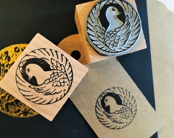 Rubber stamp japanese art vintage decoration bird pigeon nature motive wooden mounted paper craft gift self-made design stempel