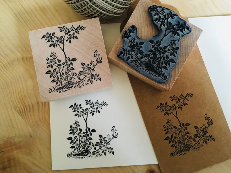Rubber stamp vintage japanese art botanic flower plants decoration wooden mounted paper craft gift self-made design stempel ex-libris