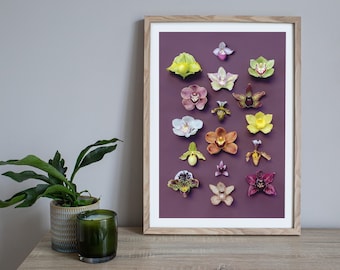 Orchid Print: Venus Slipper, Purple Background, Nursery Art