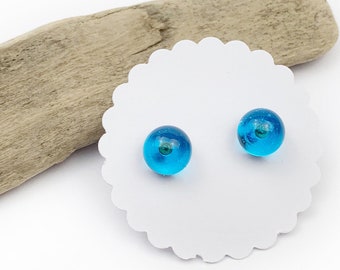 Ear studs stainless steel with glass beads "Turquoise transparent" / handmade