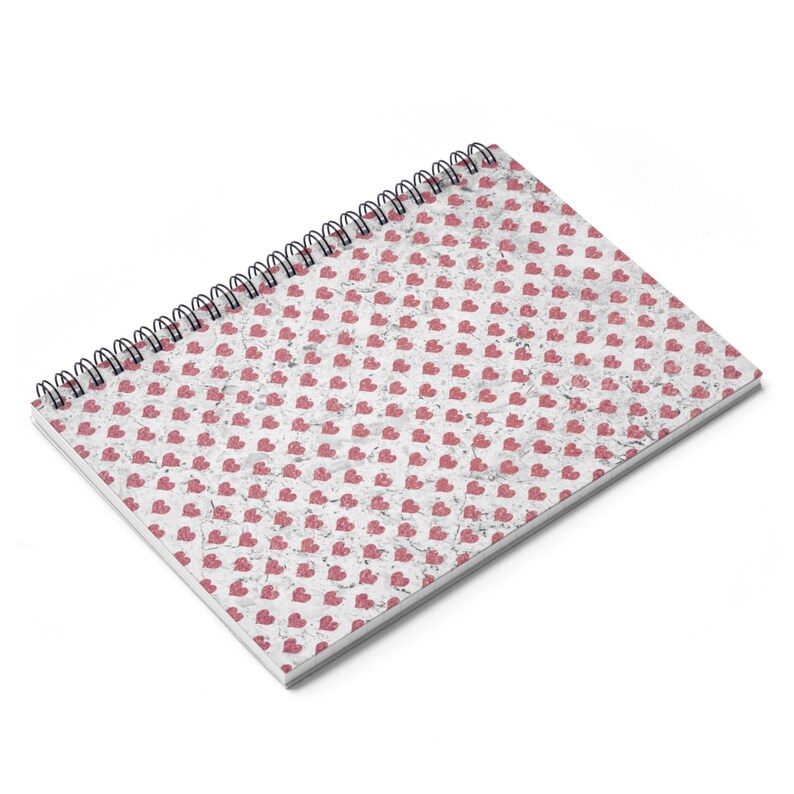 Pink Hearts Grey Background Spiral Notebook Ruled Line Back Etsy