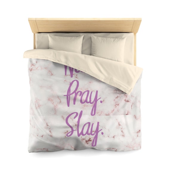 Wake Pray Slay Rose Gold Marble Microfiber Duvet Cover Queen Twin Modern Urban Home Decor Bedroom