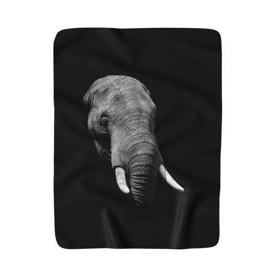 Black African Elephant Fleece Blanket Bedroom Decor Throw Blanket Modern Urban Safari Wildlife Minimalist Monochrome