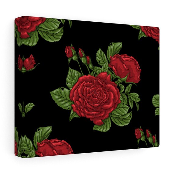 Red Black Rose Floral Canvas Gallery Wraps Wall Art Home Decor Etsy