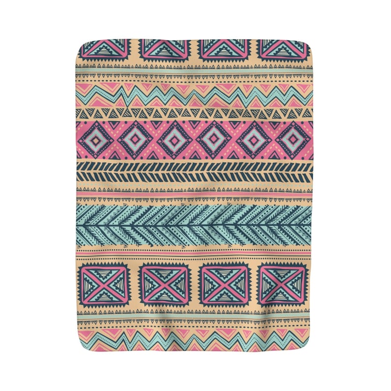Tribal Pastel African Fleece Blanket Bedroom Decor Throw Blanket Pink Purple Blue Cream boho native