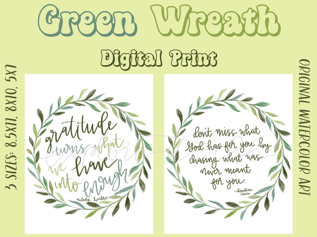 Green Floral Wreath With Quote Digital Print Wall Art - Etsy