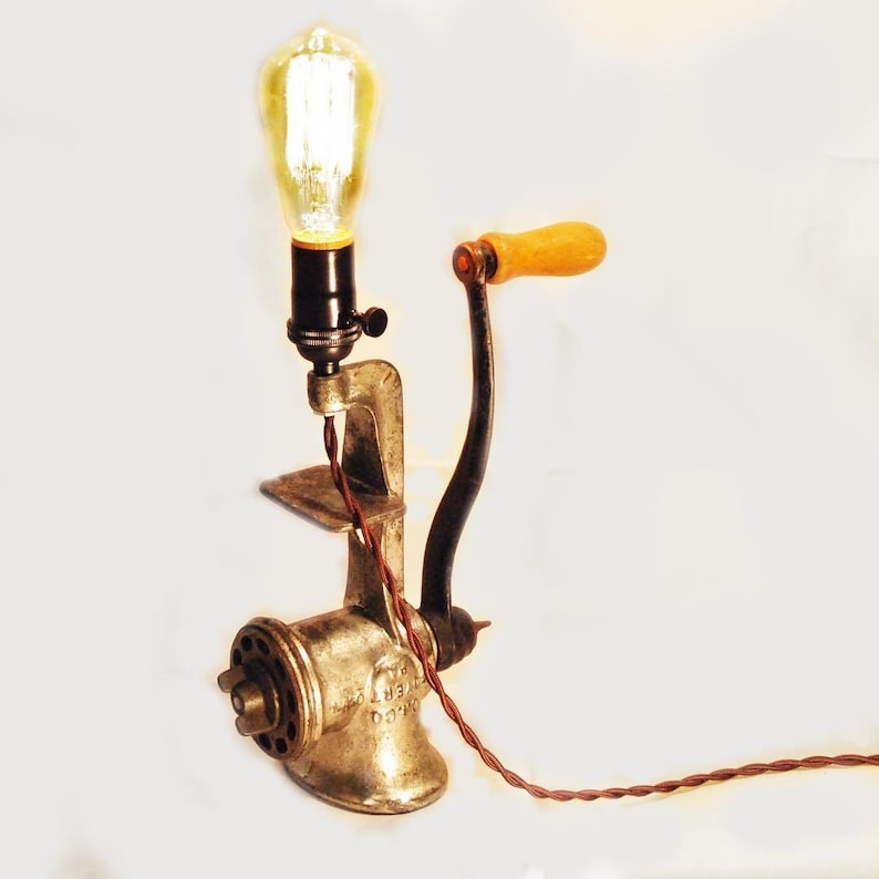 Upcycled Vintage Meat Grinder Lamp Etsy